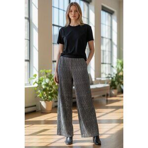 NEW Metallic Silver Womens M Sabrina Lauren Wide Leg Palazzo Pants Waistband